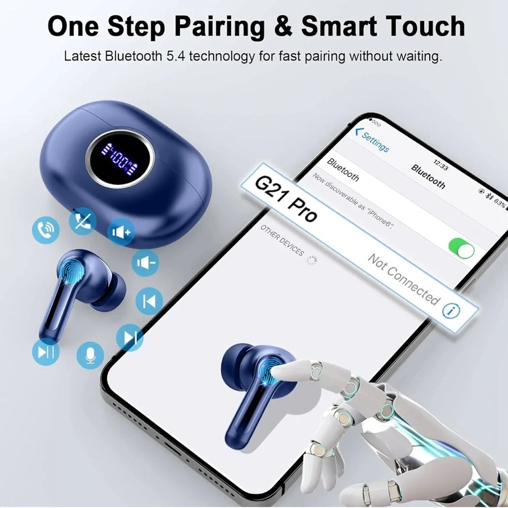 Wireless Earbuds Bluetooth 5.4 Headphones, 2025 Hi-Fi Stereo Bass Ear Buds